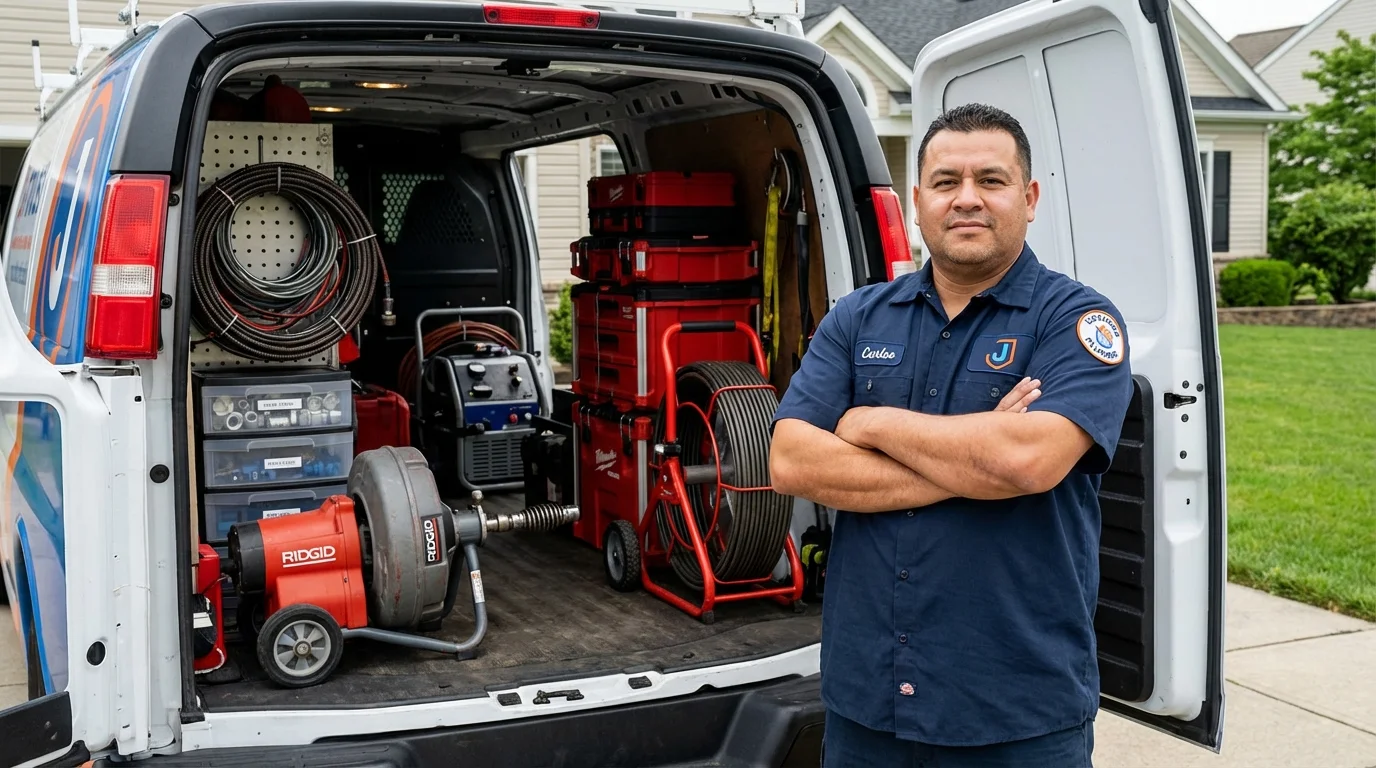 Professional drain cleaning equipment and Johns Plumbing LLC plumber in Canastota