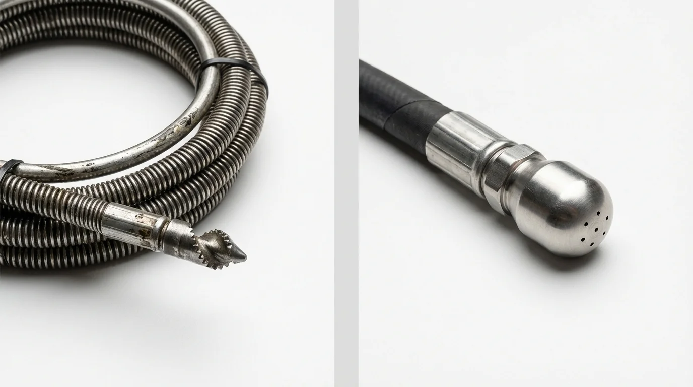 Drain snake cable and hydro jetting nozzle used for drain cleaning in Canastota, NY