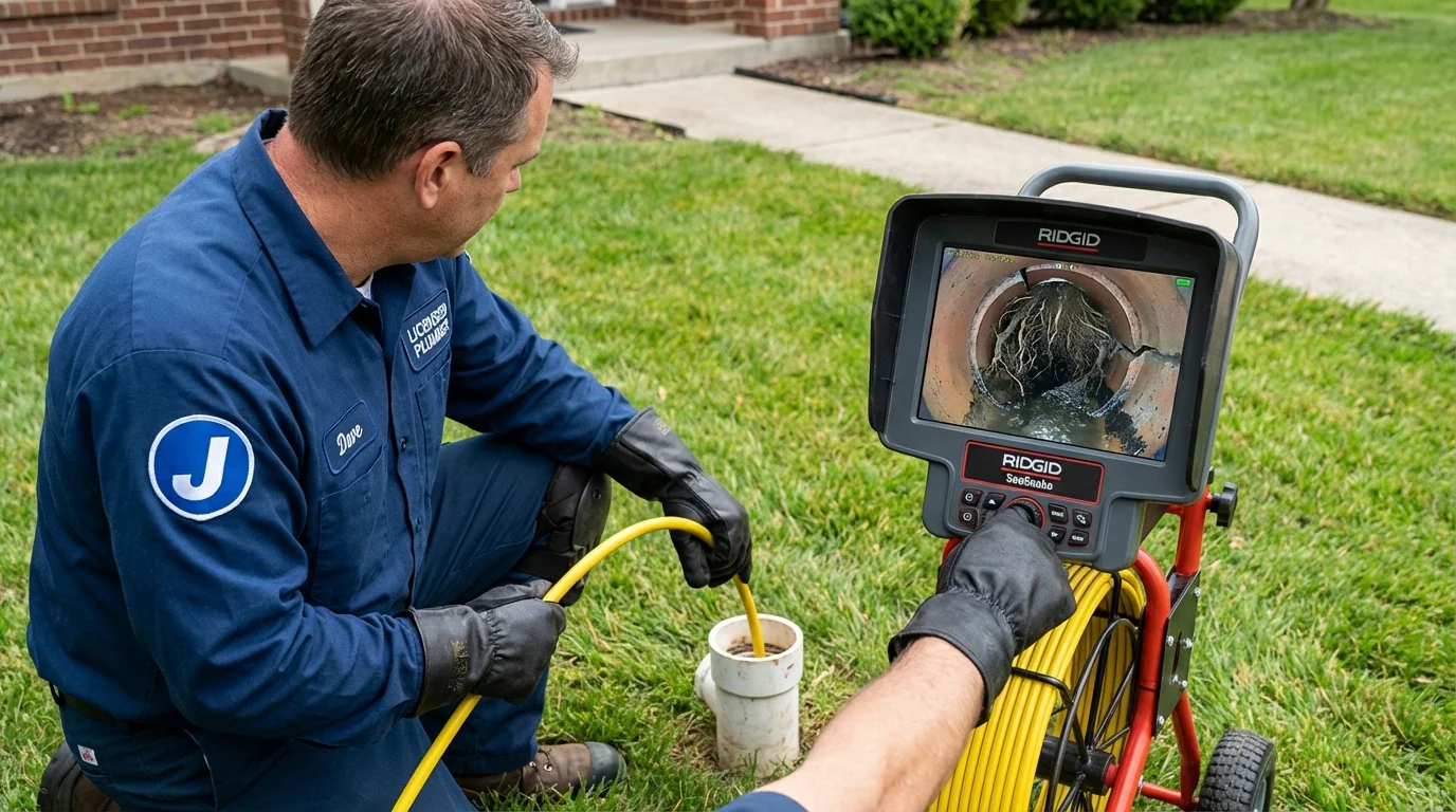 Sewer camera inspection being performed by Johns Plumbing LLC in Canastota