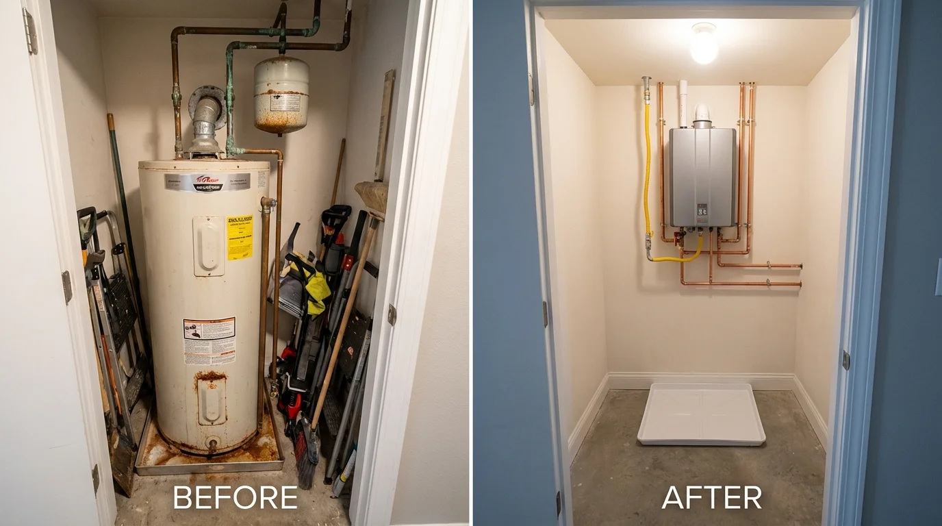 Tank water heater versus wall-mounted tankless unit comparison for Canastota, NY homeowners