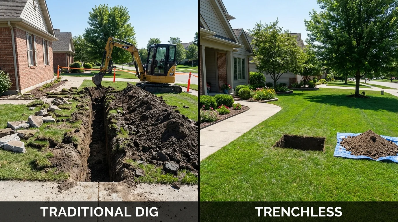 Trenchless sewer repair with minimal yard damage versus traditional excavation in Canastota, NY